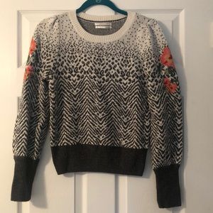 Anthropologie Sweater with Embroidered Sleeves